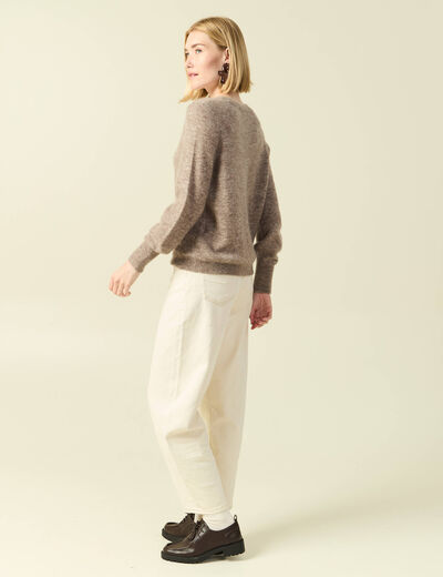 Pull col V manches longues marron clair femme