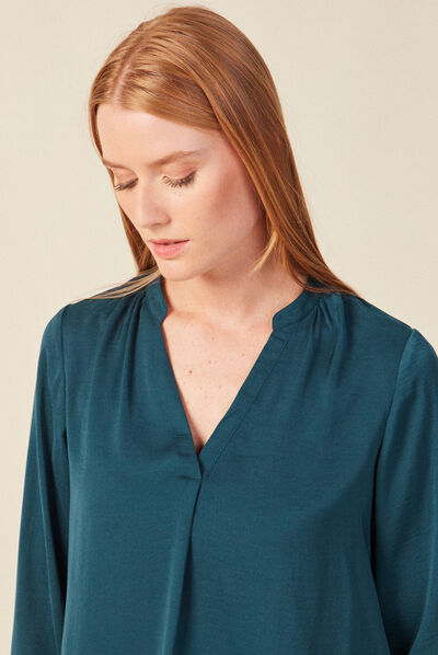 Blouse manches longues bleu canard femme