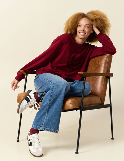 Sweat col rond manches longues rouge femme
