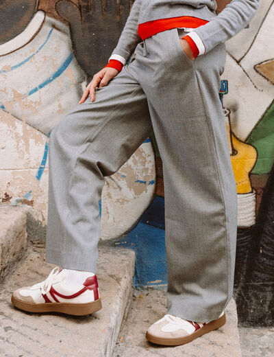 Pantalon taille haute fluide gris clair femme