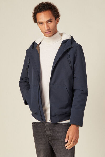 Parka droite à capuche doublée bleu marine homme
