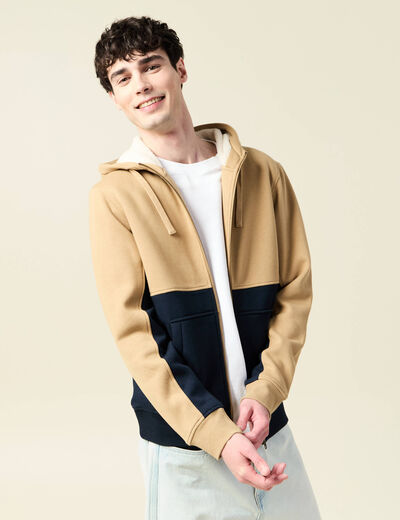 Sweat zippé à capuche bleu marine homme