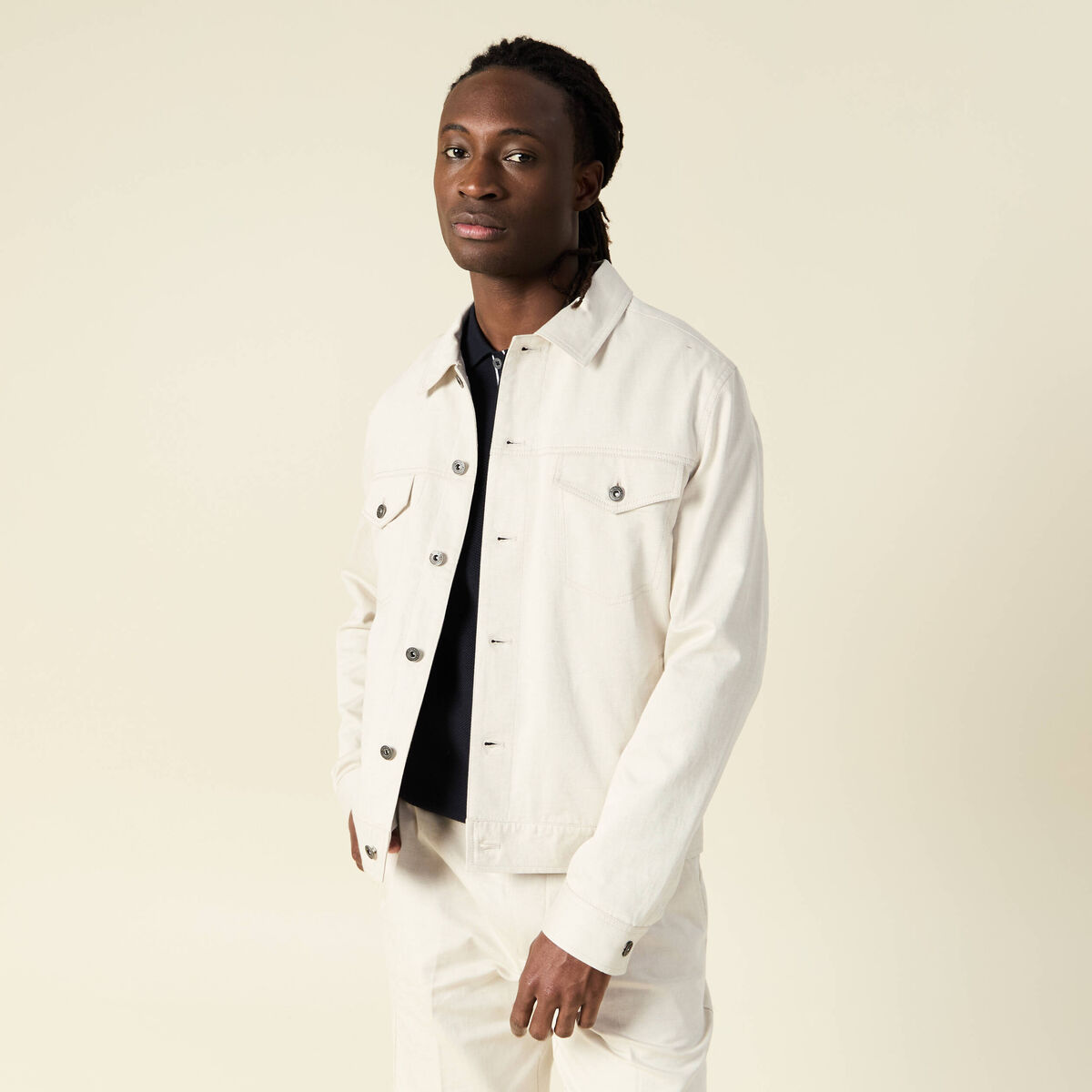 Veste boutonnée sable homme