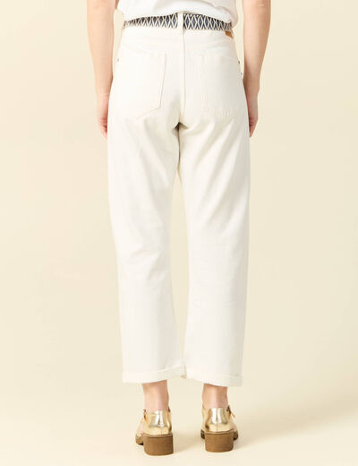 Jeans boyfriend ceinturé denim blanc femme