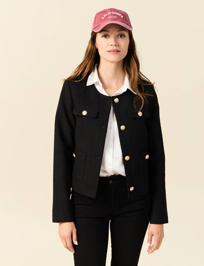 Veste tweed boutonnée noir femme