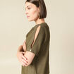 T-shirt manches courtes brillant vert kaki femme