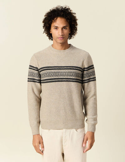 Pull manches longues beige homme