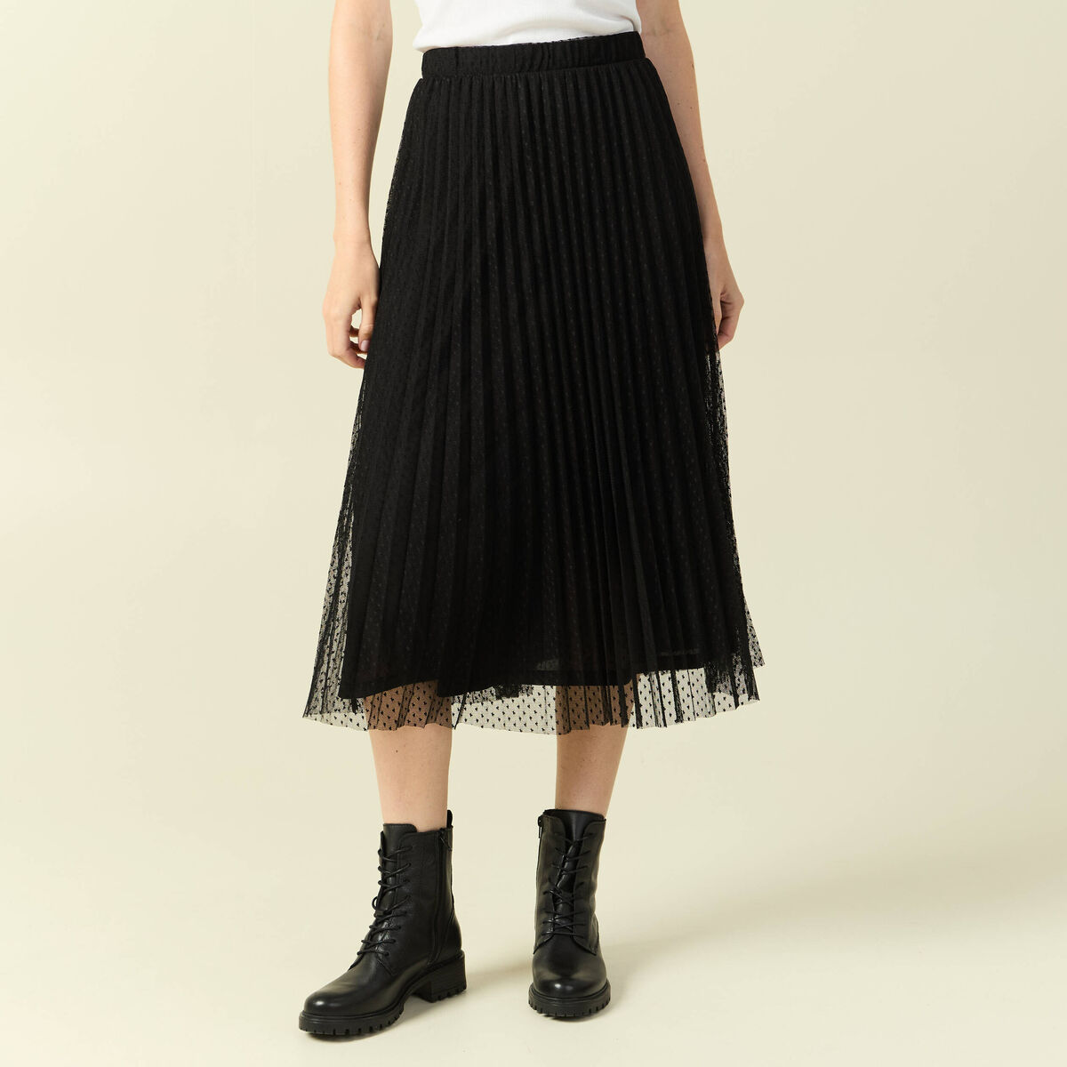 Jupe midi &eacute;vas&eacute;e tulle noir femme