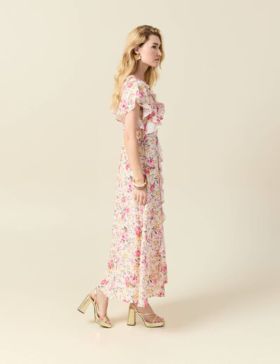 Robe longue évasée blanc femme