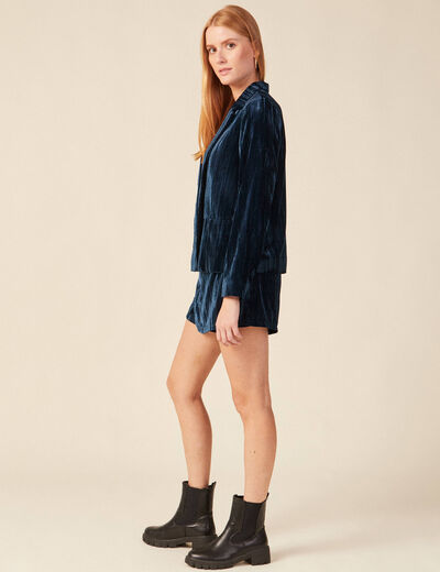 Tailleur droit court manches longues bleu canard femme