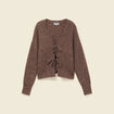 Gilet col V manches longues n&oelig;uds marron femme