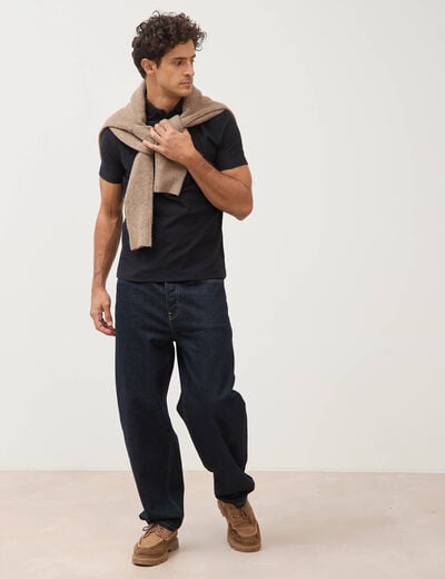 Polo droit en coton manches courtes noir homme