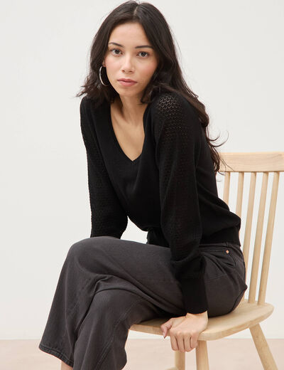 Pull manches longues noir femme