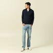 Pull fin col camionneur manches longues bleu marine homme