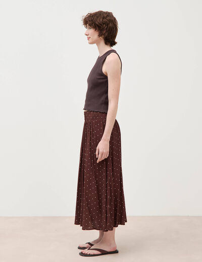 Jupe taille haute fluide marron femme