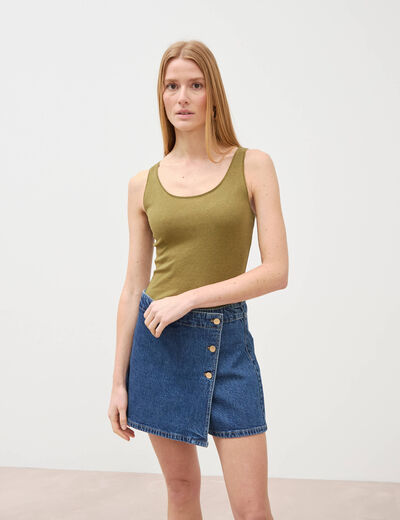 Jupe-short taille haute en jeans denim stone femme