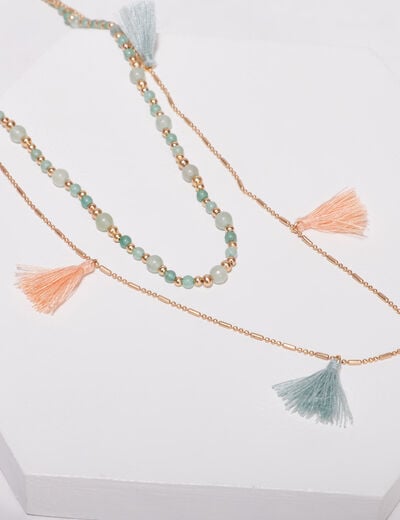 Collier 2 rangs bleu marine femme