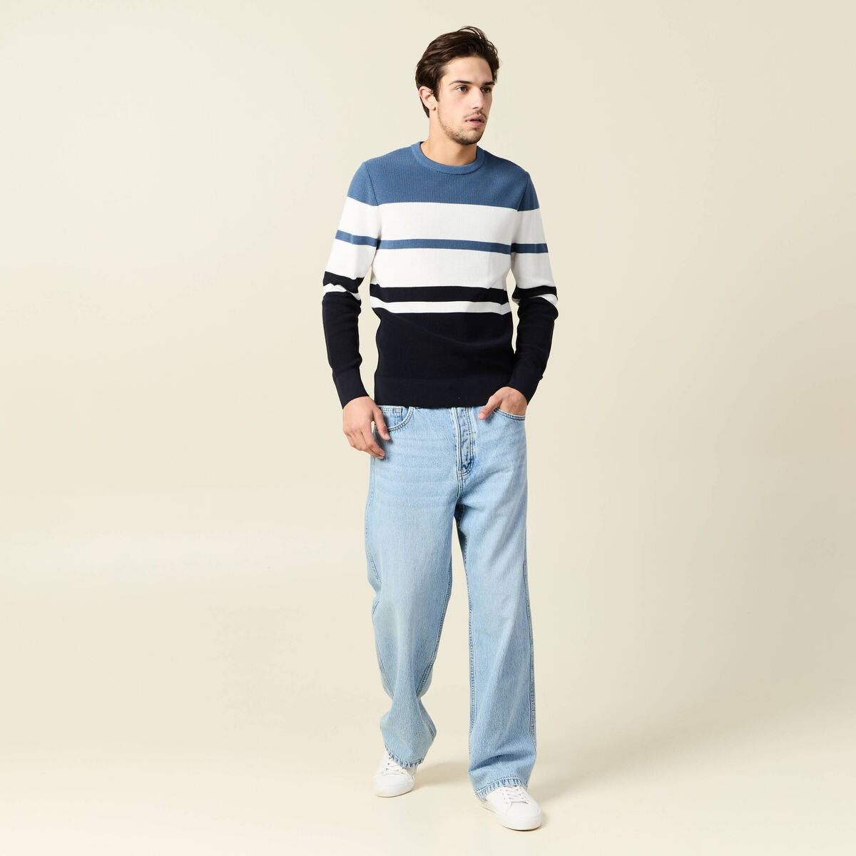 Pull manches longues ecru homme