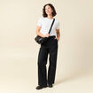 Pantalon large cropped taille haute noir femme