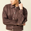 Veste oversize manches longues marron fonc&eacute; femme