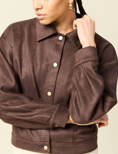 Veste oversize manches longues marron fonc&eacute; femme