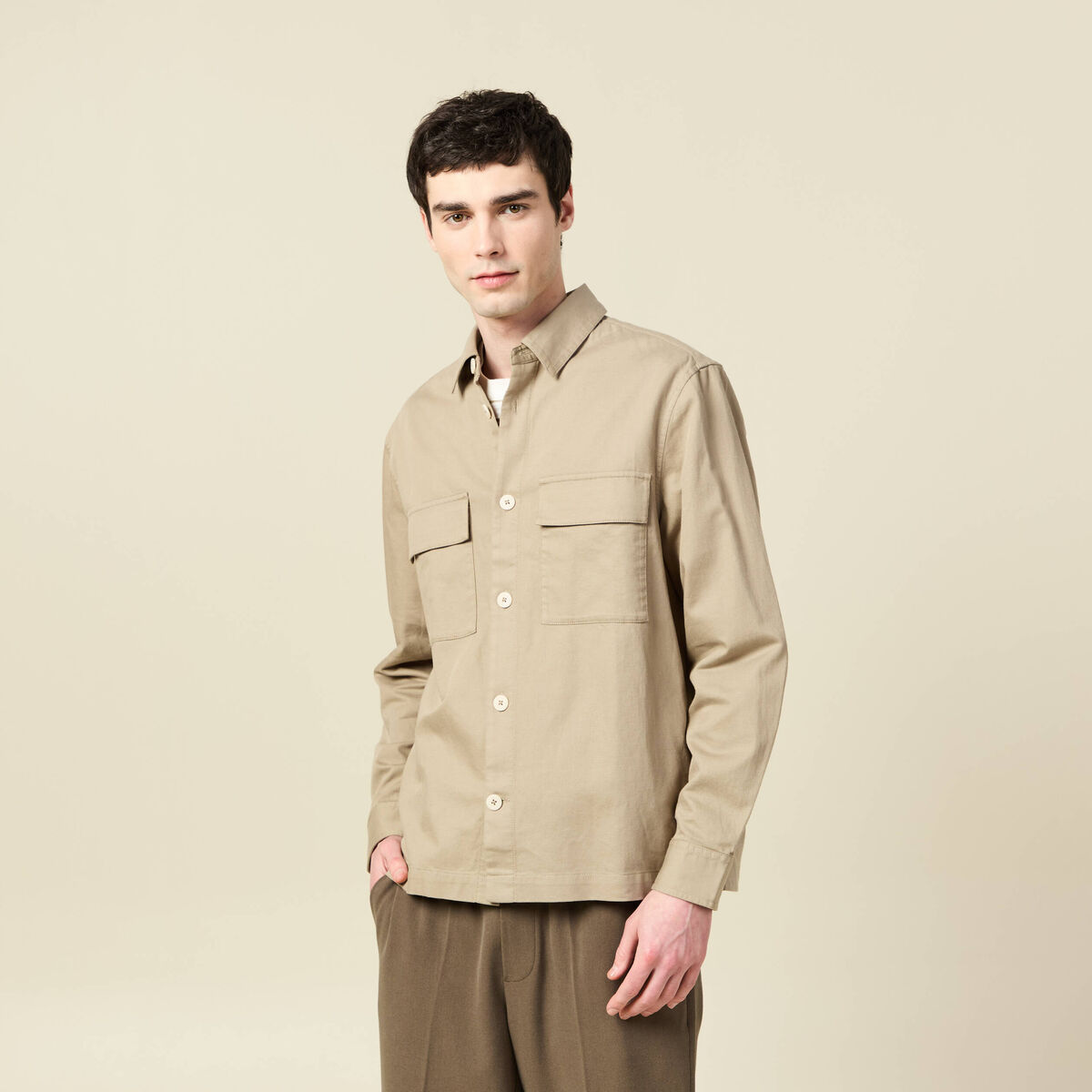 Surchemise manches longues vert kaki homme