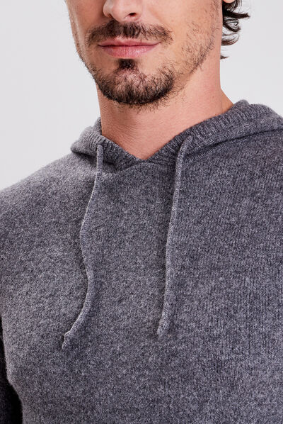 Pull manches longues à capuche gris foncé homme