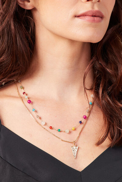 Collier 2 rangs avec perles multicolore femme