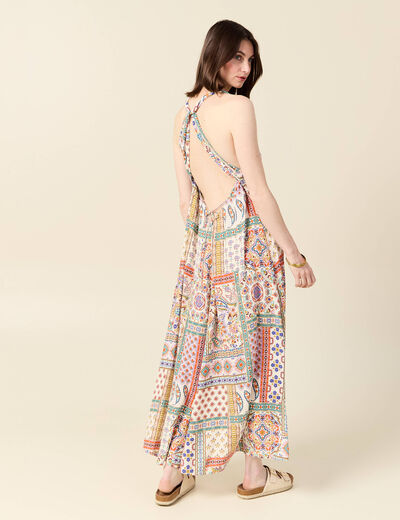 Robe longue évasée fluide blanc femme