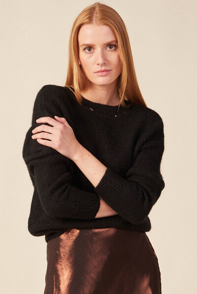 Gilet boutonné à sequins noir femme