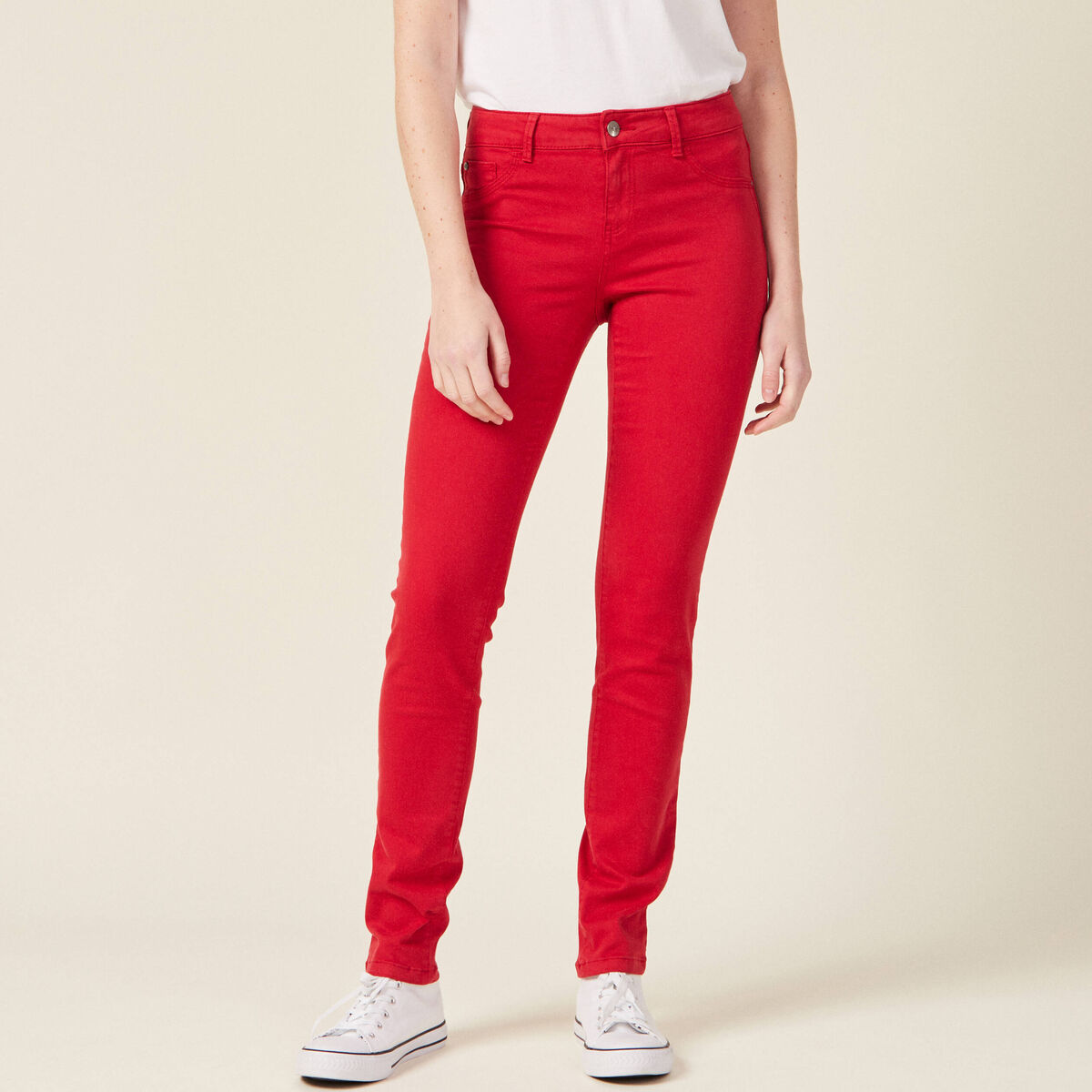 Pantalon slim rouge foncé femme
