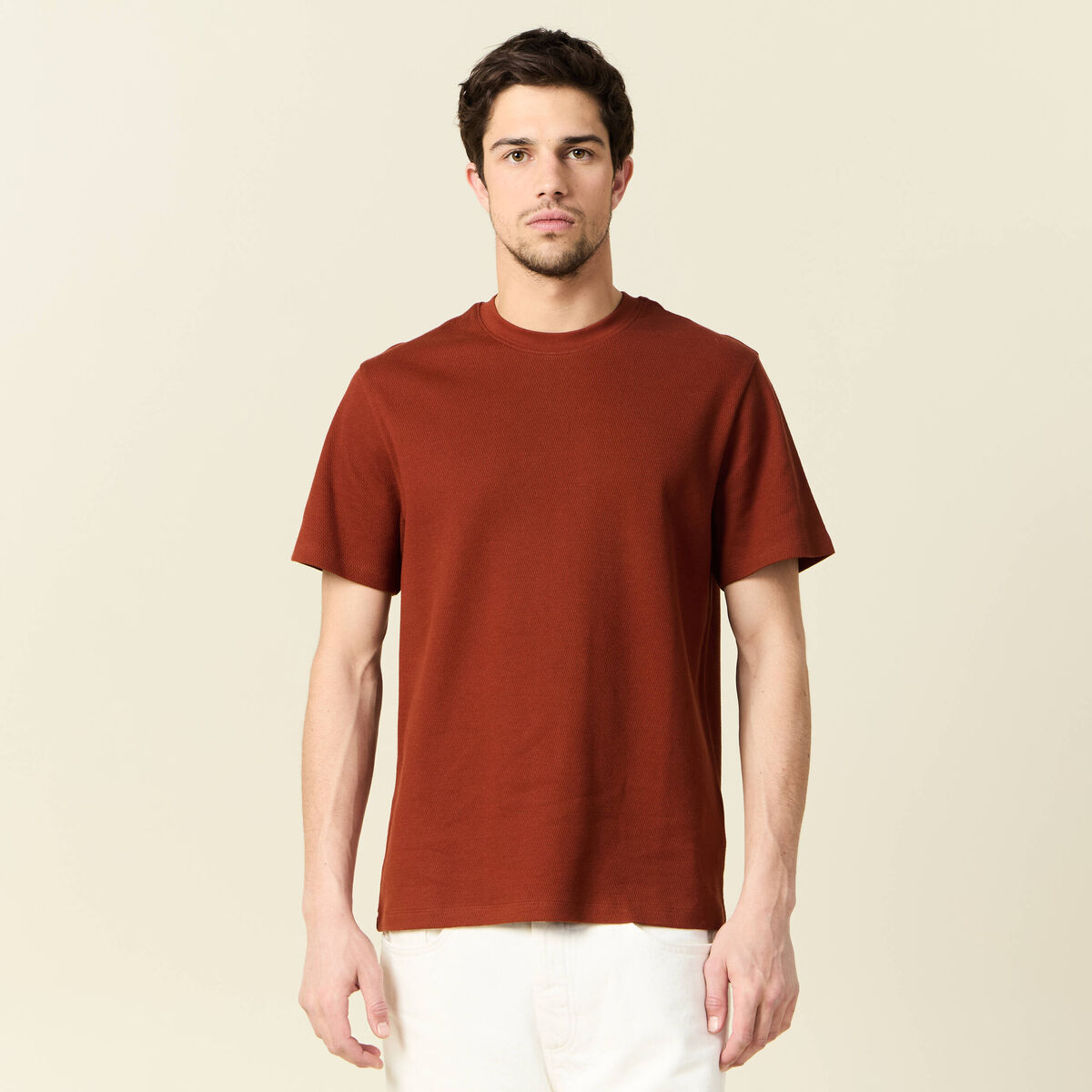 T-shirt manches courtes marron cognac homme