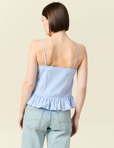 Débardeur droit court col carré bleu gris femme