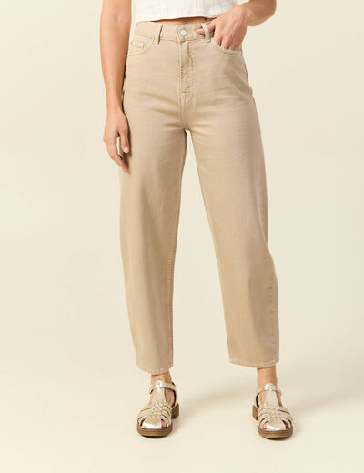 Jeans slouchy taille haute en coton beige femme