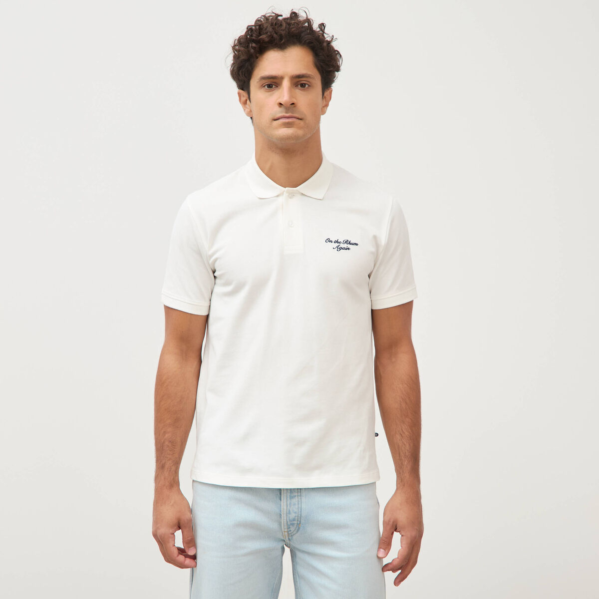 Polo ajust&eacute; manches courtes en coton ecru homme