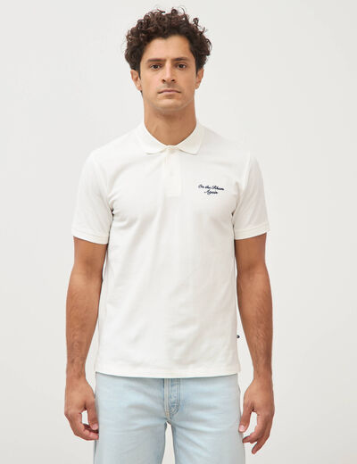 Polo ajust&eacute; manches courtes en coton ecru homme