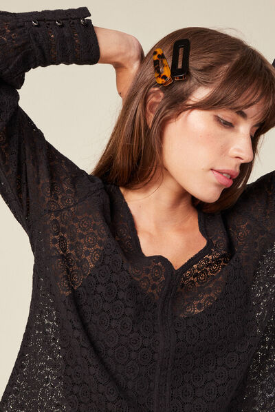 Blouse manches longues noir femme