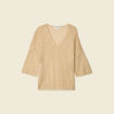 Pull manches courtes ajouré creme femme