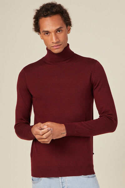 Pull 100% laine mérinos bordeaux homme