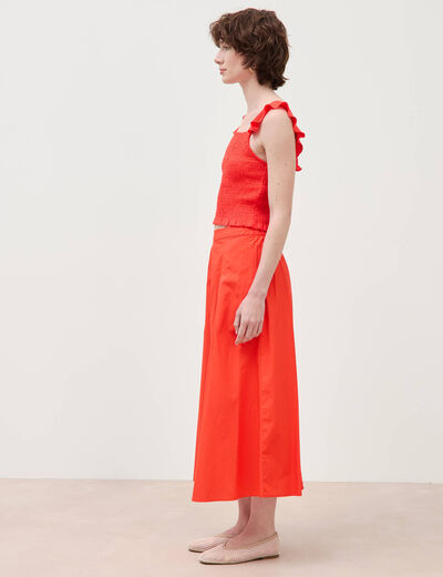 Jupe longue &eacute;vas&eacute;e en coton ray&eacute; orange fonc&eacute; femme