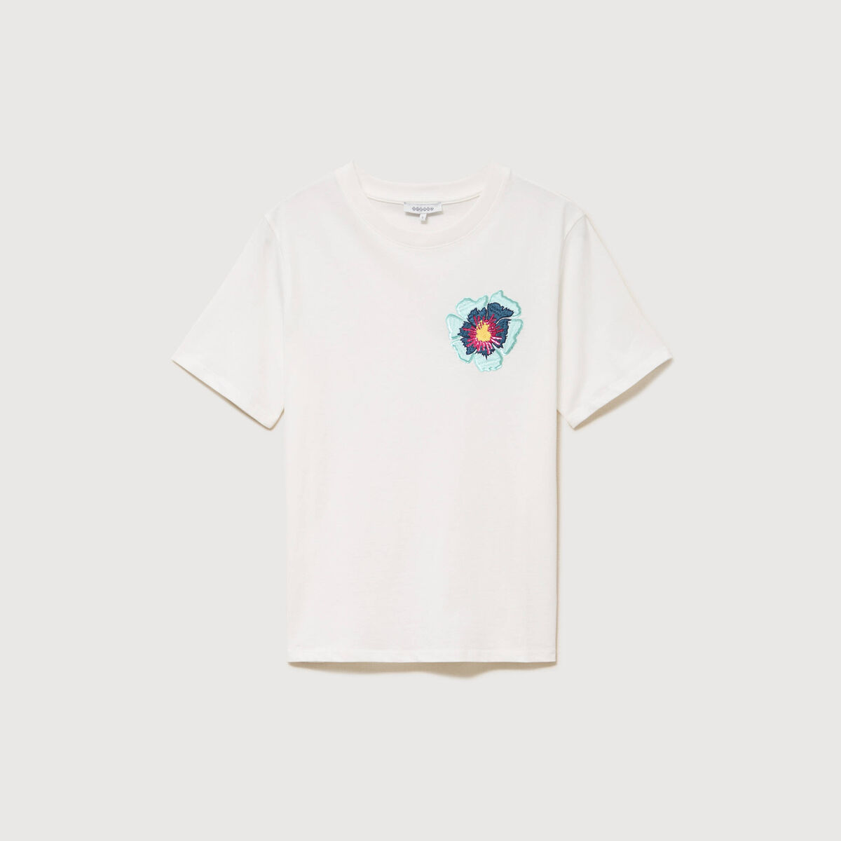 T-shirt droit col rond manches courtes ecru femme