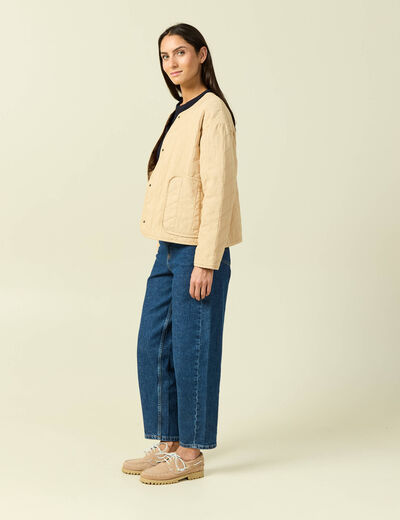 Doudoune droite courte manches longues beige femme