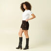 Short ajust&eacute; taille haute doubl&eacute; marron femme