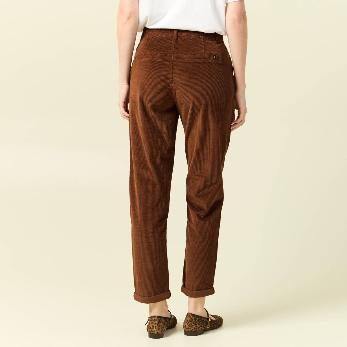Pantalon large 7/8&egrave;me taille haute marron fonc&eacute; femme