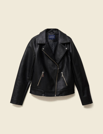 Blouson biker simili cuir noir femme