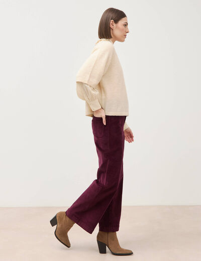 Pull droit court col v manches courtes ivoire femme