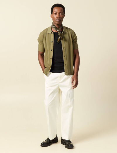 Chemise manches courtes col polo vert kaki homme
