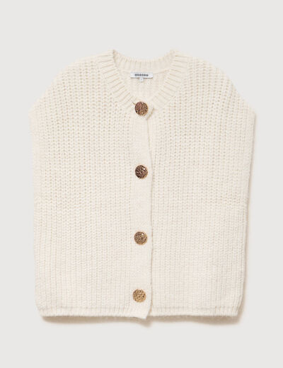 Gilet droit sans manches col rond creme femme