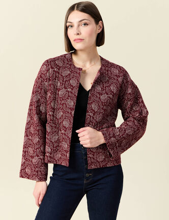 Gilet matelassé col rond rouge foncé femme