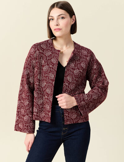 Gilet matelassé col rond rouge foncé femme